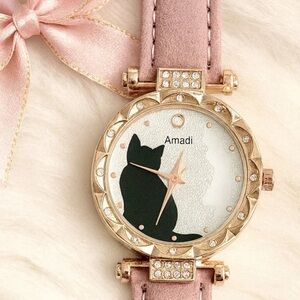 New Pink Cat Watch with Gold Bling